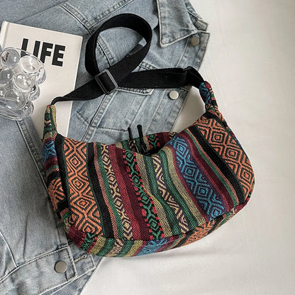 1pcs Crossbody Bags Tribal Style Shoulder Bag Foldable Crossbody Striped Pattern Flag Theme Hand Washable Edge Painted Lining