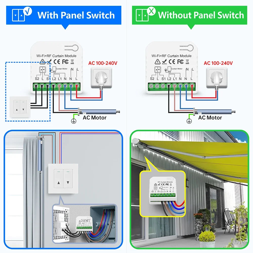 Tedeligo Tuya WiFi RF Smart Curtain Switch,110V 220V Roller Shutter Blinds Control Module with Wireless Remote,work with Alexa