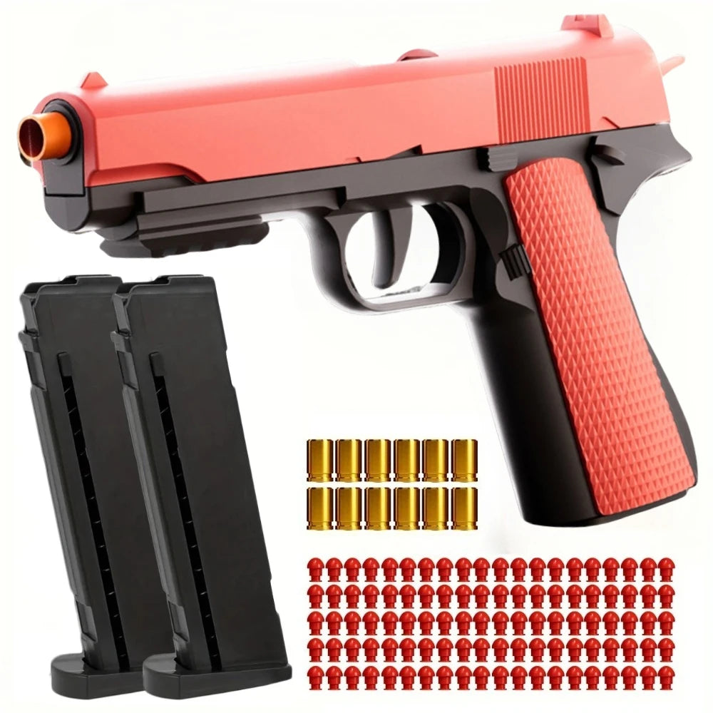 Colt 1911 Shell Soft-Bullet Gun Can Be Fired Toy Gun Fully Automatic Pistol Shooting Games for Boys Kids Christmas Gift