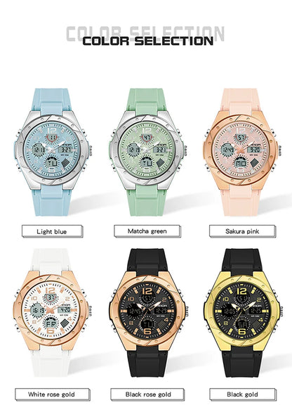 SANDA Luxury Ms LED Digital Sport Watch Fashion Casual Gold Wrist Watch Women Girl Military Waterproof Quartz Wristwatches 6062