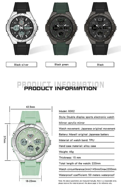 SANDA Luxury Ms LED Digital Sport Watch Fashion Casual Gold Wrist Watch Women Girl Military Waterproof Quartz Wristwatches 6062