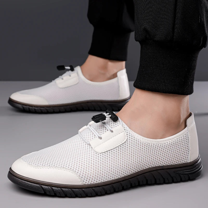 Men's Hollow Loafers Summer Mesh Comfortable Breathable Lightweight Casual Shoes Soft Bottom Slip-On Sandals-HT666