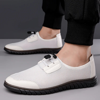 Men's Hollow Loafers Summer Mesh Comfortable Breathable Lightweight Casual Shoes Soft Bottom Slip-On Sandals-HT666