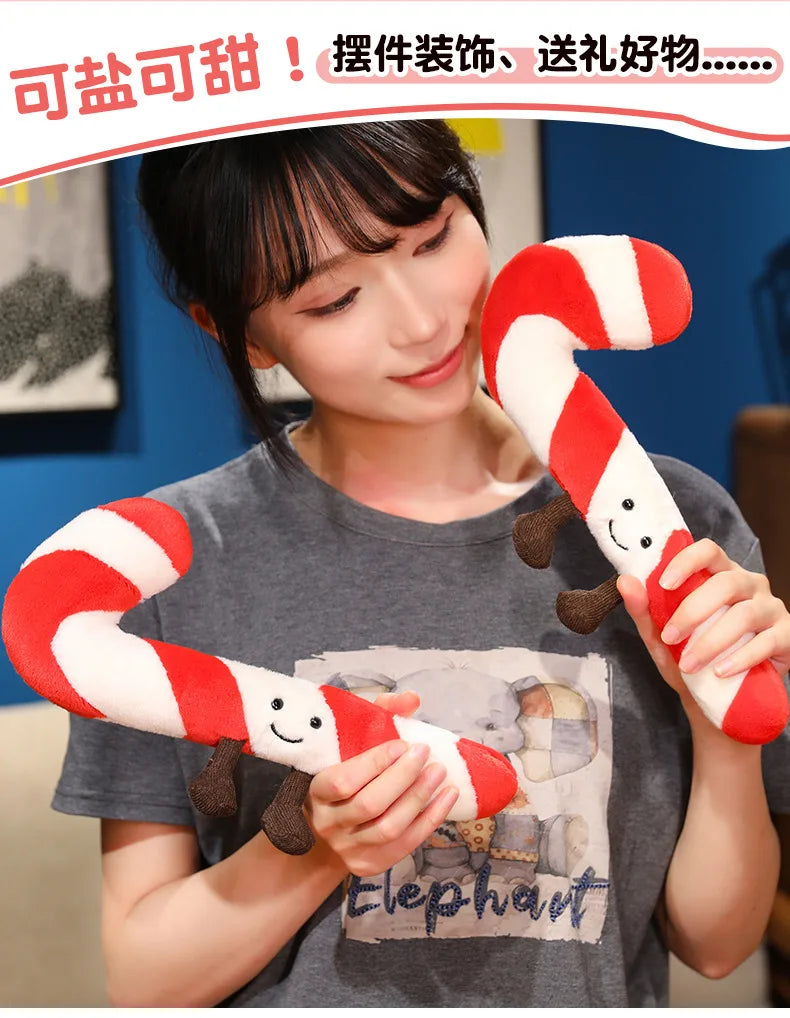 Christmas Bell Pepper and Candy Cane Plush Toy Fun Simulation Chili Peppers and Candy Canes Stuffed Doll Holiday Decor Xmas Gift