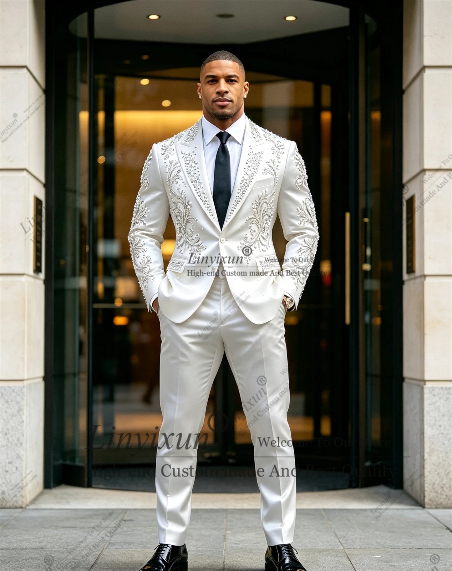 Elegant Wedding men's suits and separates Jewelry Stones Ornament Prom Blazers Customized 2 Pieces Groom Formal Party Tuxedos