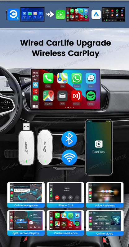 Baidu CarLife CarlinKit Wired To Wireless CarPlay Wireless Android Auto Adapter WiFi Bluetooth Auto Connection 2-In-1 Smart Box