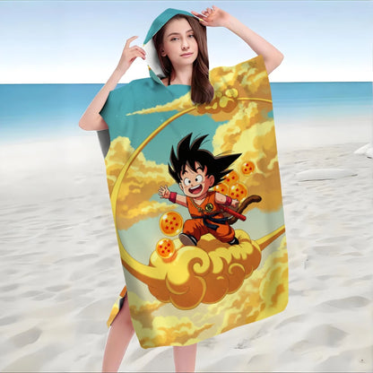 Dragon Ball Kid Goku Hooded Bath Towel, Kinto Un Cloud Parent-Child Microfiber Quick Dry Poncho for Kids Swim Beach