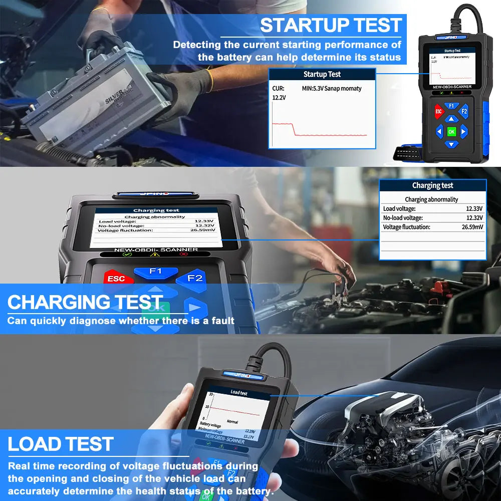 OBD2 Scanner Fault Code Reader JFIND JF700 Car Motorcycle OBDII Diagnostic Tools Voltage Charging Test for Yamaha Honda ELM327