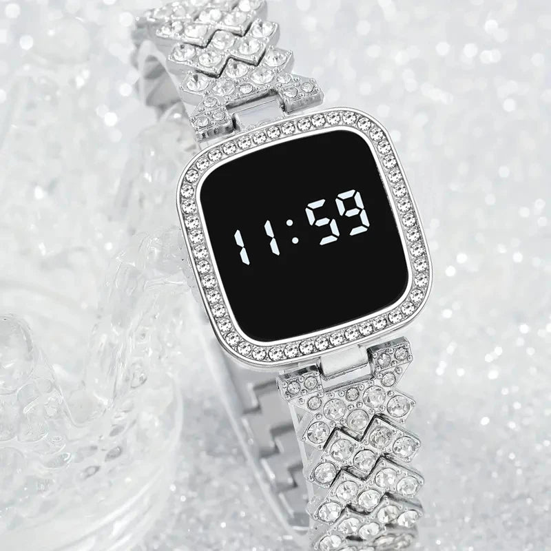Women Digital Watch Set FREE Bracelet Square LED Ladies Watch Alloy Student Girl Touch Fashion Electronic Women's Watch
