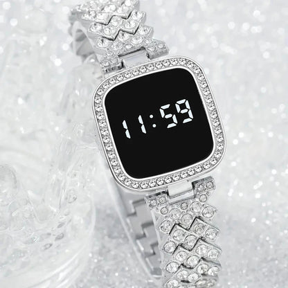 Women Digital Watch Set FREE Bracelet Square LED Ladies Watch Alloy Student Girl Touch Fashion Electronic Women's Watch