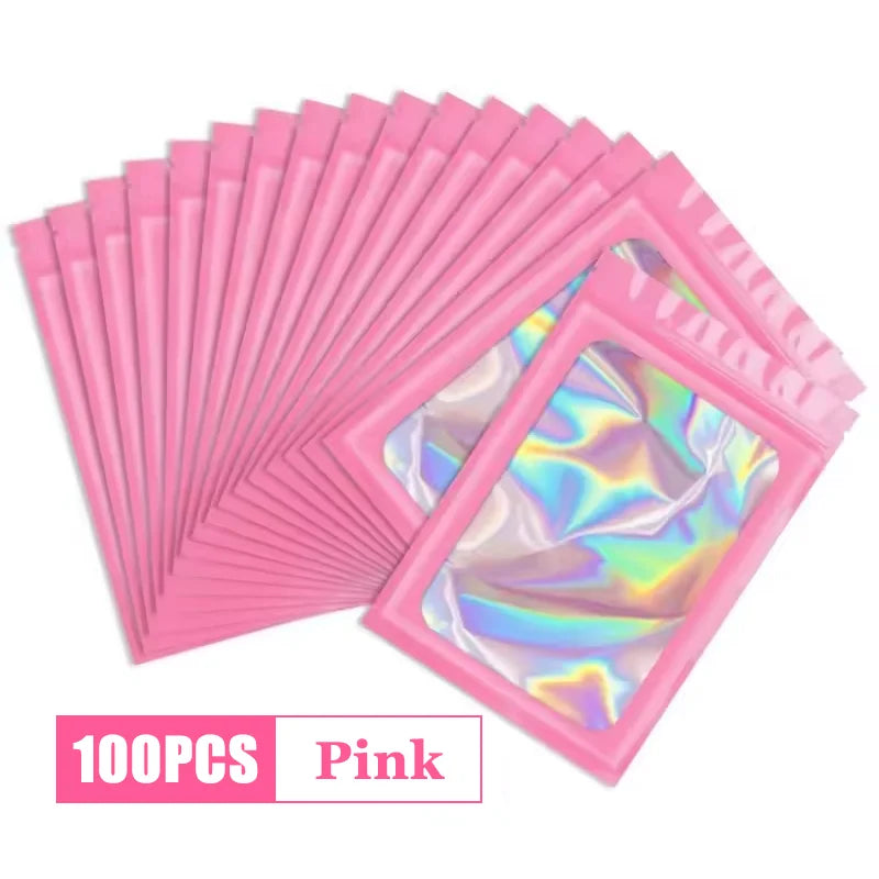 Ziplock Bags 100PCS Holographic Bag Zip Lock Gift Bags Plastic Iridescent Storage Zip Packaging Bags for Earrings Jewelry