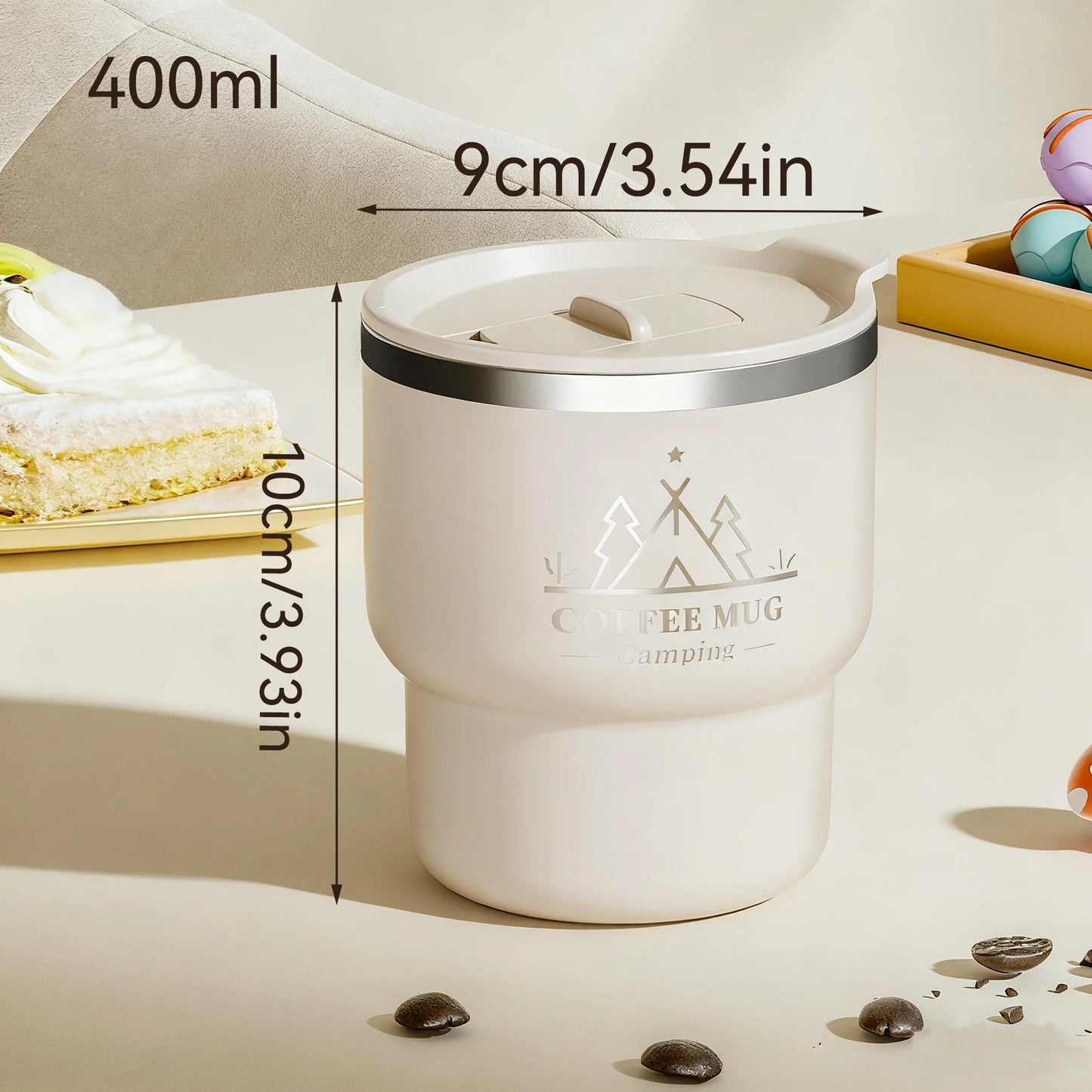 400ml 304 Stainless Steel Double Layer Thermal Cup, Insulated Water Mug for Office Milk Coffee, Student Portable Sealed Tumbler
