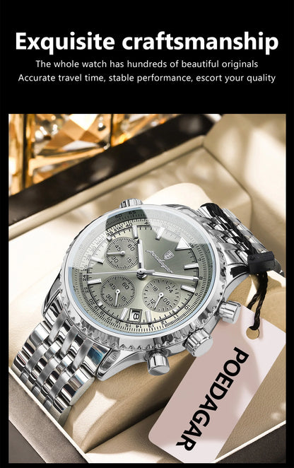 POEDAGAR Luxury Fashion Men Watch Stainless Steel Waterproof Luminous Quartz Male Clock Date Chronograph Military Men's Watches