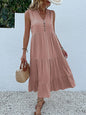 Casual Summer Midi Dress Women Sleeveless Tank V Neck Buttons Ruffle Loose Dresses Beach Soild Sundress Fashion