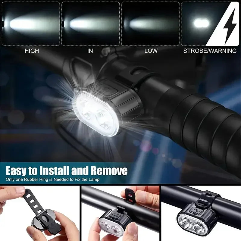USB-C Rechargeable Bicycle Lights Bike Safety Warning Lamp Outdoor Waterproof Cycling Flashlight For Mountain And Road Bikes