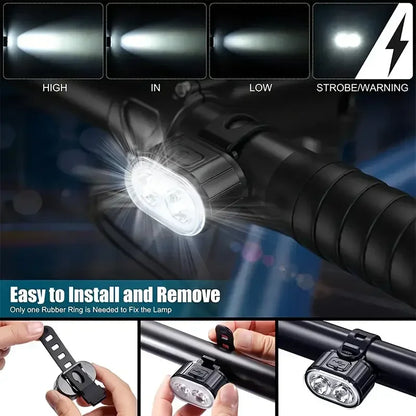 USB-C Rechargeable Bicycle Lights Bike Safety Warning Lamp Outdoor Waterproof Cycling Flashlight For Mountain And Road Bikes