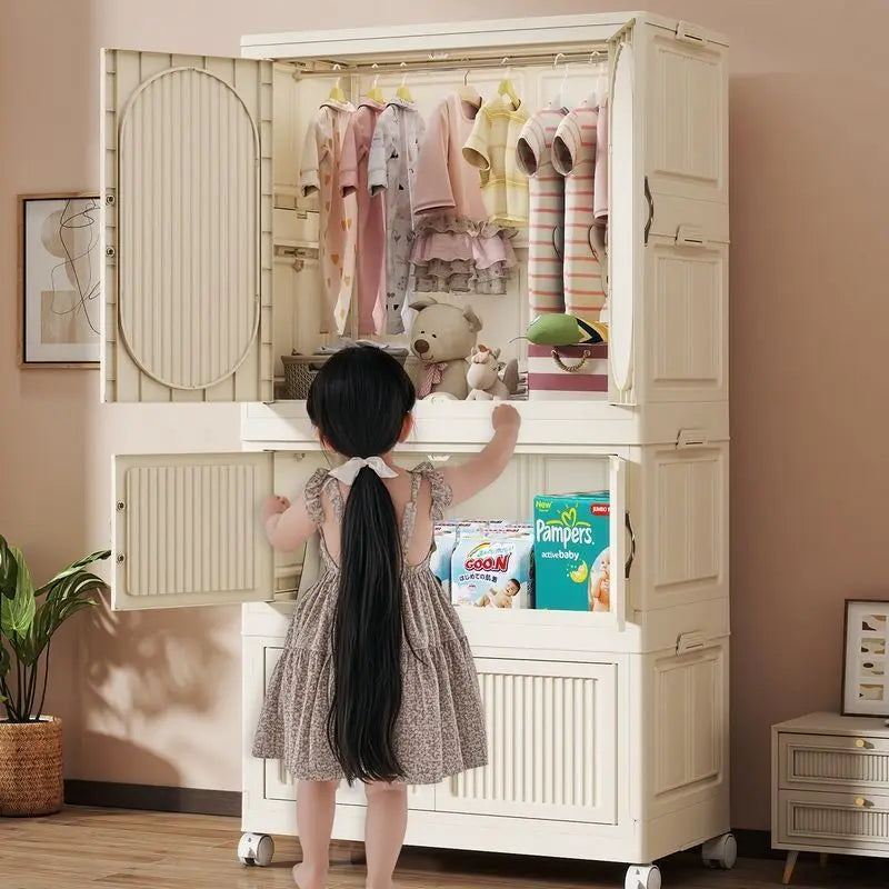 Foldable Baby Closet Plastic Infant Wardrobe Children's Clothing Storage Cabinet for Home Bedroom No Installation Needed