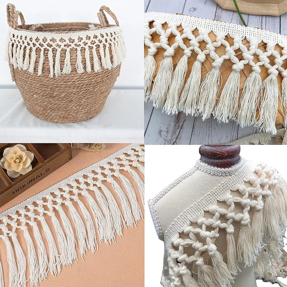 1 Yard 14cm Wide Tassel Trim Cotton Fringe Boho Macrame Tassel Ribbon For DIY Craft Hometextile Curtain Sewing Accessories