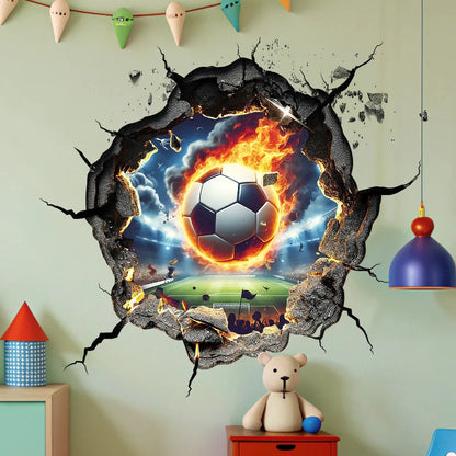 30x60cm Firepower Football Hole Breaking Wall Sticker Soccer Match Celebration Wall Decor Sport Boy Happy Birthday Party Decors