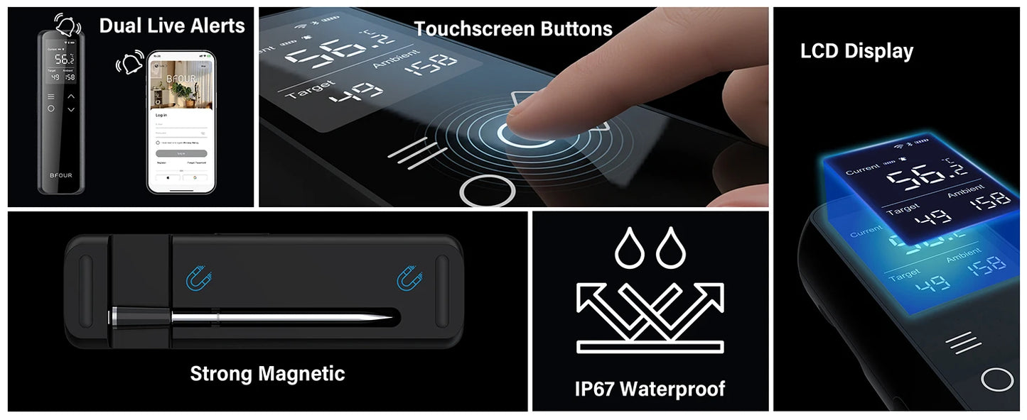 Wireless Meat Thermometer Digital with WiFi Unlimited Range & Bluetooth Support APP Alarm Reminder for BBQ, Oven, Air Fryer