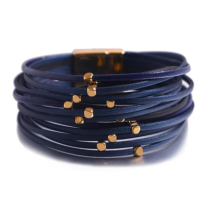 ALLYES Charm Triple Color Leather Bracelet for Women Bohemian Metal Beads Multilayer Thin Strip Wrap Bracelets Fashion Jewelry