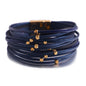 ALLYES Charm Triple Color Leather Bracelet for Women Bohemian Metal Beads Multilayer Thin Strip Wrap Bracelets Fashion Jewelry