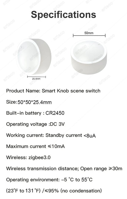 Tuya ZigBee Smart Knob Switch Wireless Scene Button Rotatable Dimmer Controller Switch Intelligent Automation Linkage Remoter