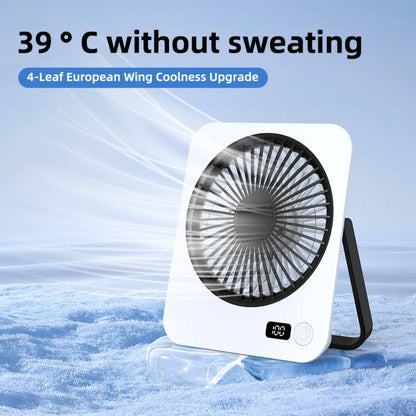 1pc rechargeable USB mini desktop fan, power display, 5-speed ultra quiet personal cooling fan, foldable handle portable fan, suitable for office, home, bedroom, travel, camping