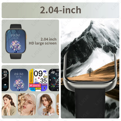 LIGE AMOLED Smart Watch Men 2.04 Screen Bluetooth Call Health Monitor IP68 Waterproof Sport Women Smartwatch New For Android IOS
