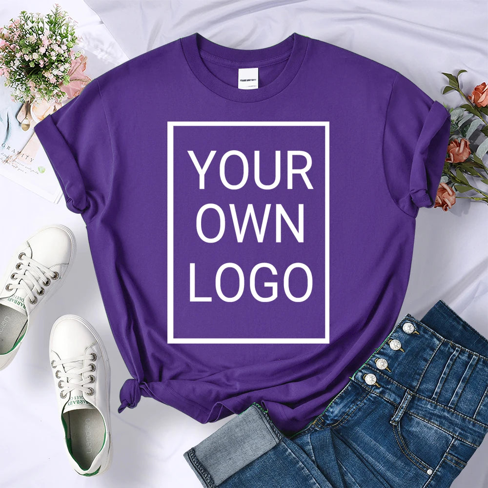 Custom DIY LOGO Women T-Shirt Summer Y2K Streetwear Comfortable Female Short Sleeves Crewneck Customized Pattern Tee Tops