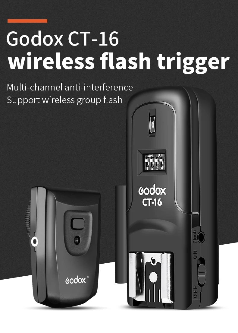 Godox CT-16 16 Channels Wireless Radio Flash Trigger Transmitter + Receiver Set for Canon Nikon Pentax Studio Speedlite Flash