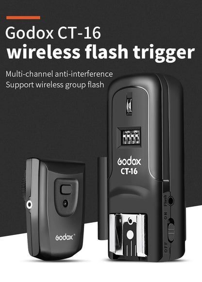 Godox CT-16 16 Channels Wireless Radio Flash Trigger Transmitter + Receiver Set for Canon Nikon Pentax Studio Speedlite Flash