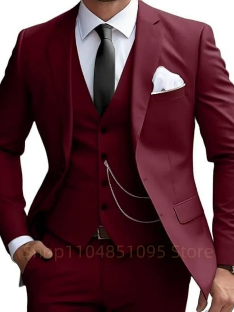 Elegant Mint Green 3 Piece Men's Suit Groom Tuxedos Business Suits Slim Fit Notch Lapel Blazer Vest Pants for Wedding Party Prom