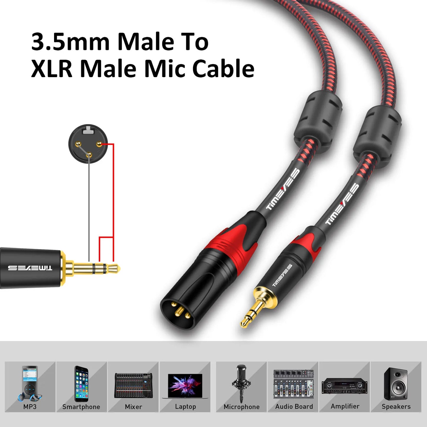 3.5mm To XLR Cable XLR To 3.5mm TRS Stereo Aux Cord Adapter Unbalaned Microphone Cable for Speaker Amplifier Camera Laptop IPad