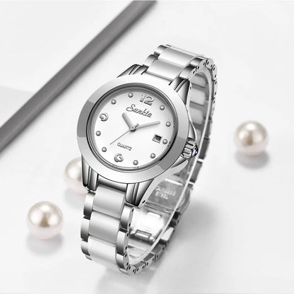 LIGE Brand SUNKTA Fashion Casual Woman Watch Ceramic Simple Bracelet Quartz Ladies Watches Date Waterproof Women's Wristwatches