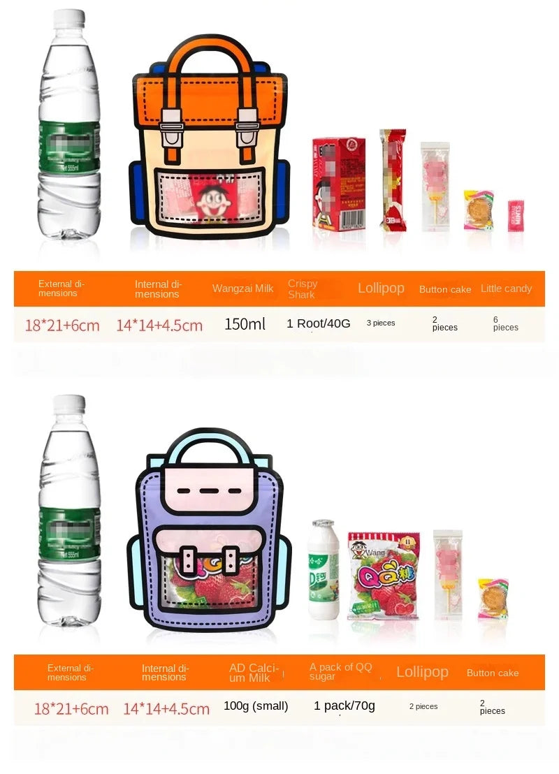 10-50 PCS Cartoon Self-Sealing Snack Bags Schoolbag Shape Biscuit Candy Handbags Children's Day Kids Birthday Gift Packaging Bag