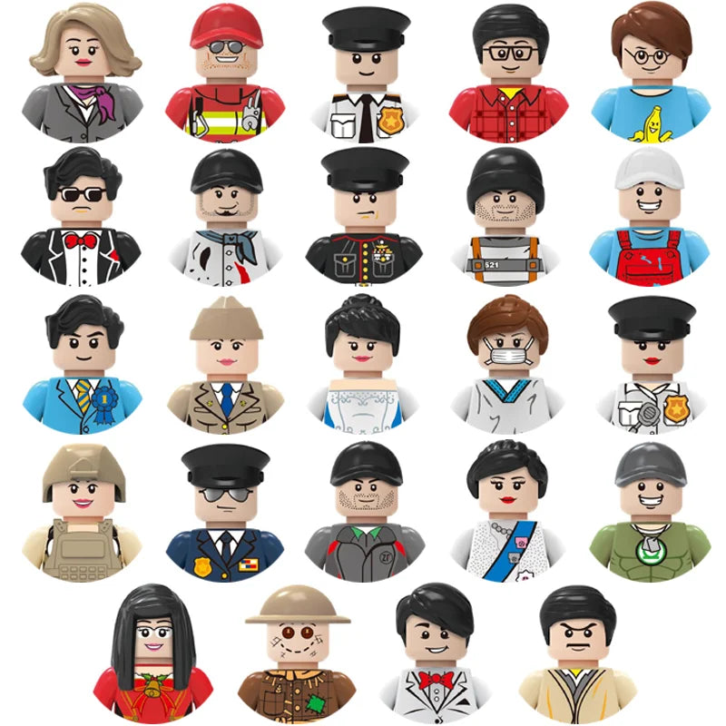 City character building block figure set, little block people, block accessories, engineer, doctor, firefighter, kids' toy