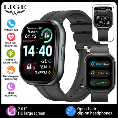 LIGE Bluetooth Headphones with clip-on design 2 In 1 Smartwatch with Earphones Heart Rate Sport Fitness Headset Smart Watch 2026