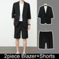 KIDWHXR Summer Men Outfit Thin Breathable Solid Color Male 2-piece Suit Set Loose Business Casual Man Short Sleeve Suits