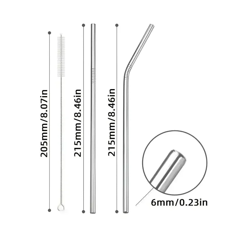 5/10Pcs Reusable Drinking Straw 304 Stainless Steel Straws Straight Bent Metal Straw with Cleaner Brush Pouch Wholesale