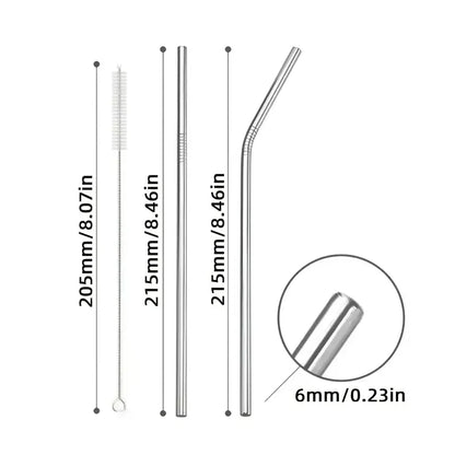 5/10Pcs Reusable Drinking Straw 304 Stainless Steel Straws Straight Bent Metal Straw with Cleaner Brush Pouch Wholesale