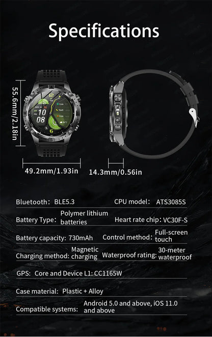 Smart Watch Men GPS Track High End watch Swim Waterproof Smart Watches Swim six axis sensor Sports Smartwatch 2GB Memory GPS Map