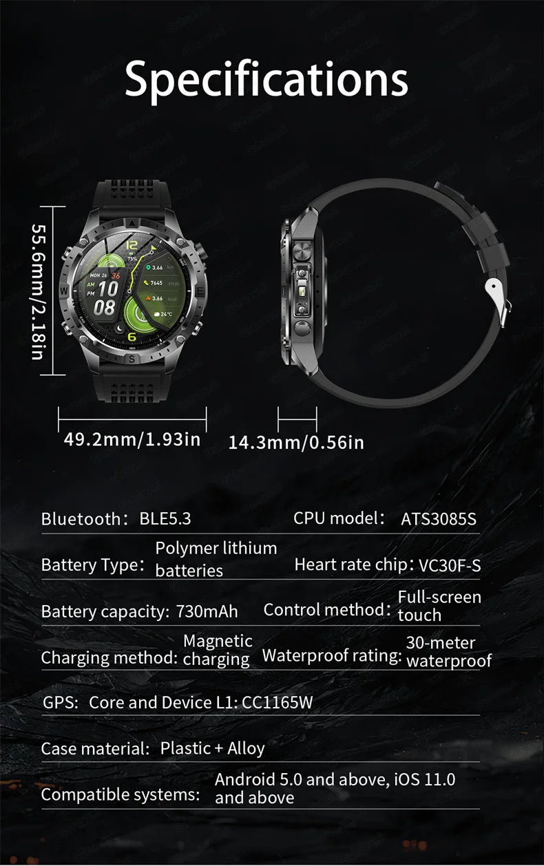 Smart Watch Men GPS Track 30 meters Swim Waterproof  Sports Fitness GPS Precise Positioning Offline Map 2GB Memory Smart Watchs