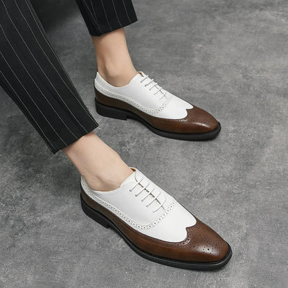 Men Wingtip Detail Dress Shoes, Business Two Tone Oxford Shoes For Wedding party