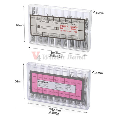360pcs/set Metal Link Pin Watch Repair Tools Dia 1.5mm/1.8mm Strainless Steel Spring Bars Length 8mm- 25mm Watchband Strap Pin