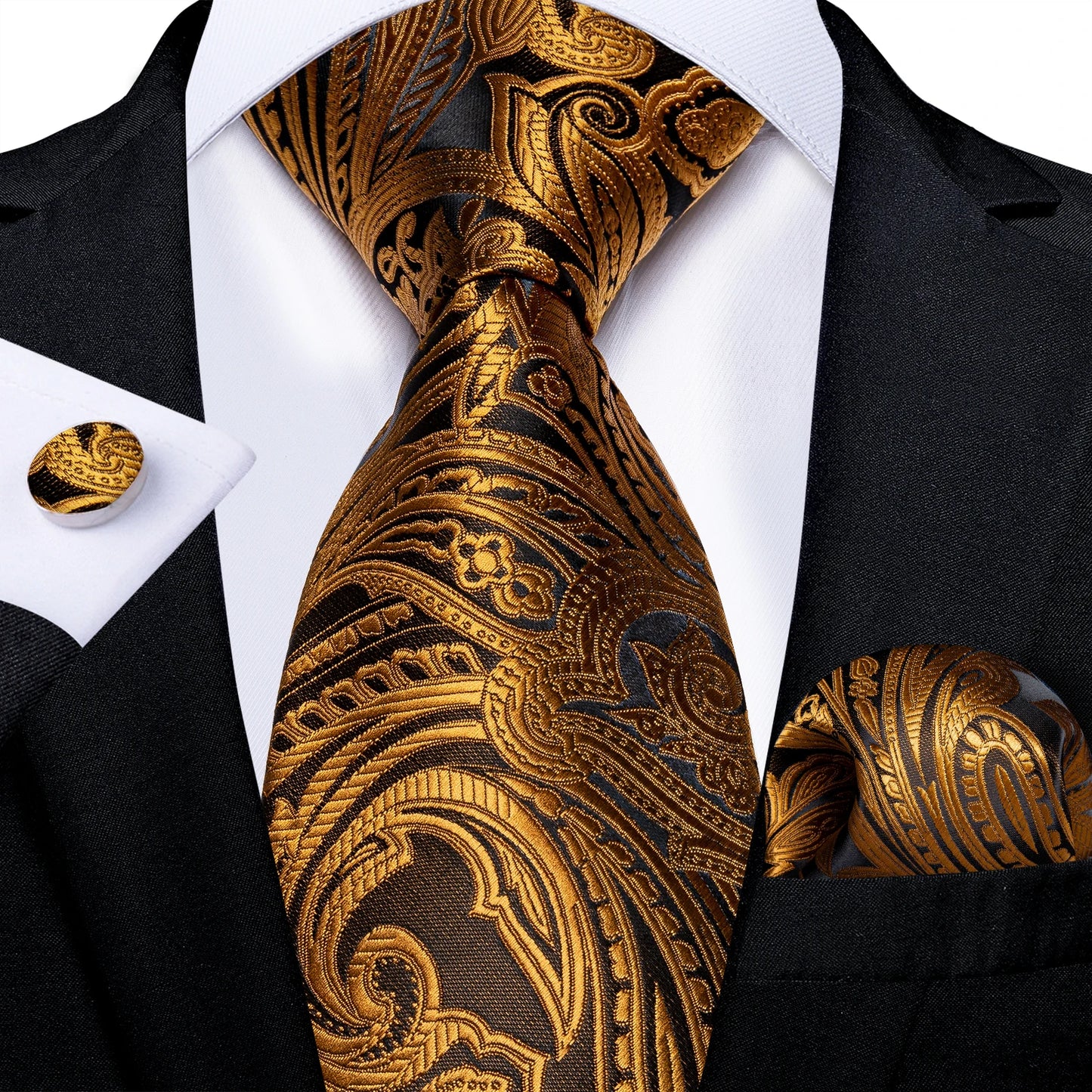 Black And Silver Paisley Floral Men's Ties Gray Blue Pink Wedding Accessories Neck Tie Set Handkerchief Cufflinks Gift For Men