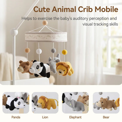 Crochet Animal Crib Bell 360 Degree Rotation Crib Mobile Built in Bell Sensory Bed Bell Toys Mobile Hanging Toys