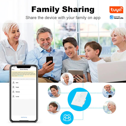Tuya Smart Wifi Light Switch No Neutral Wire Touch Panel EU 1/2/3 Gang Wall Switch Wireless Control Voice Control Alexa Google