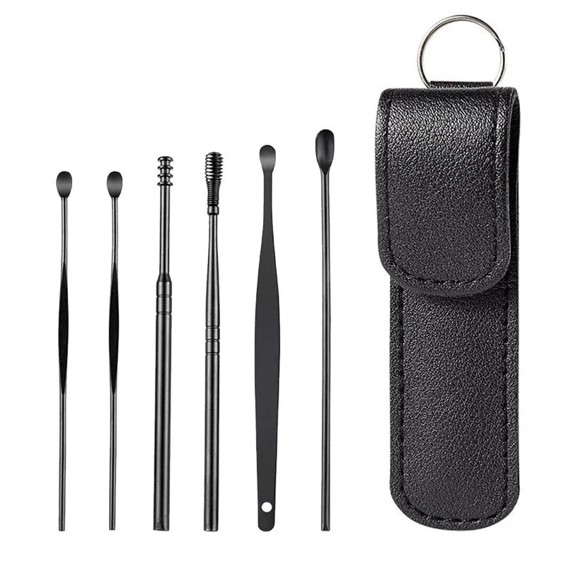 6Pcs/Set Stainless Steel Ear Cleaner Portable Ear Spoons Spiral Earwax Cleaning Removal Tools Reusable Earpick Beauty Accessory