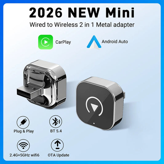 New Super Mini Carplay AI Box Wired to Wireless CarPlay&Android Auto 2in1 Box 5GHz WiFi5 for 99% Original Wired CarPlay/Auto Car